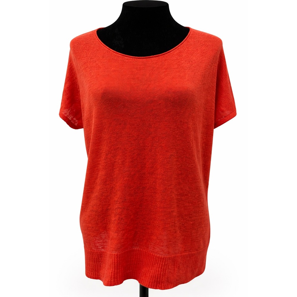 Eileen Fisher Womens Pullover Scoop Neck Tunic Top‎ Size Small Red 100% Linen